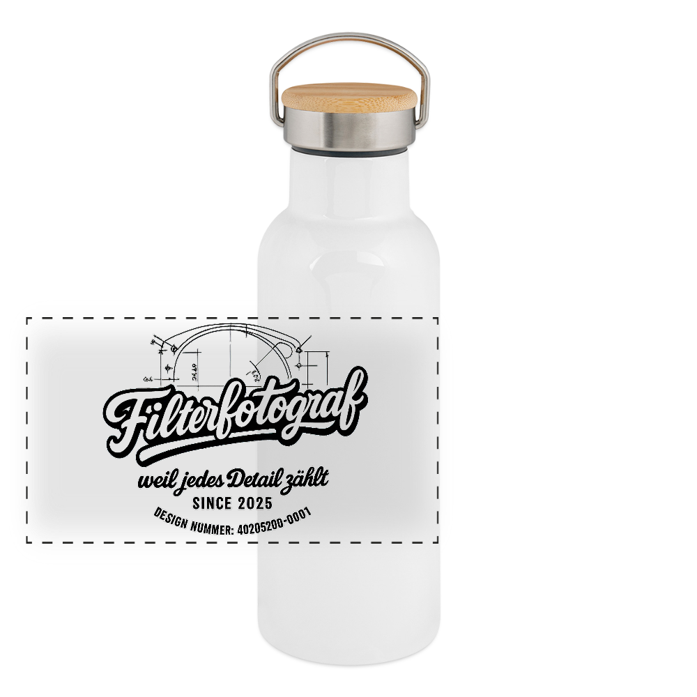 FILTERFOTOGRAF® Thermosflasche mit Bambusdeckel – Edelstahl Trinkflasche doppelwandig (400–750 ml) - Weiß