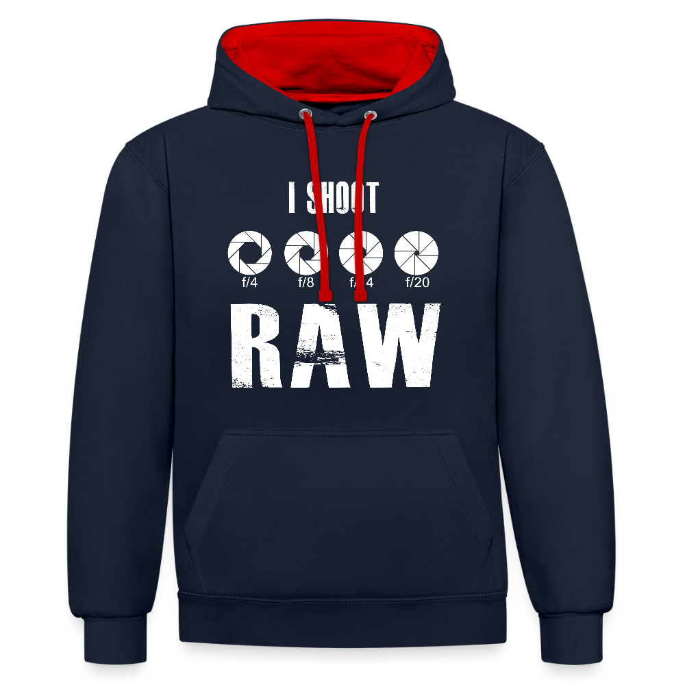 Filterfotograf Kontrast Hoodie – Unisex Kapuzenpullover mit Kopfhörerführung - Navy/Rot