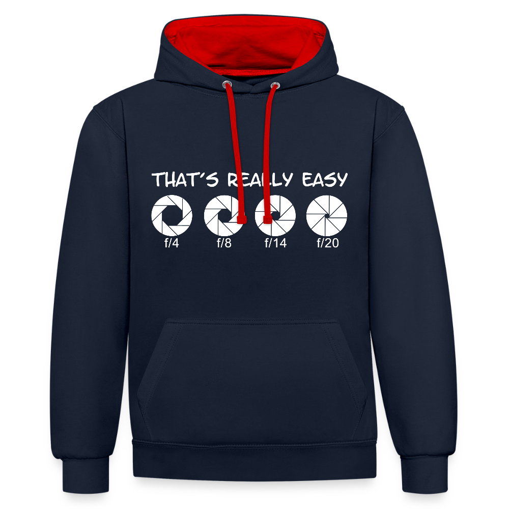 Filterfotograf Kontrast Hoodie – Unisex Kapuzenpullover mit Kopfhörerführung - Navy/Rot