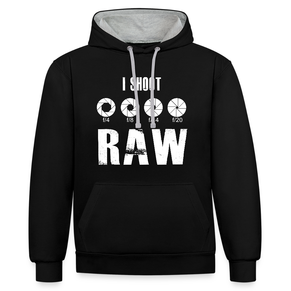 Filterfotograf Kontrast Hoodie – Unisex Kapuzenpullover mit Kopfhörerführung - Schwarz/Grau meliert
