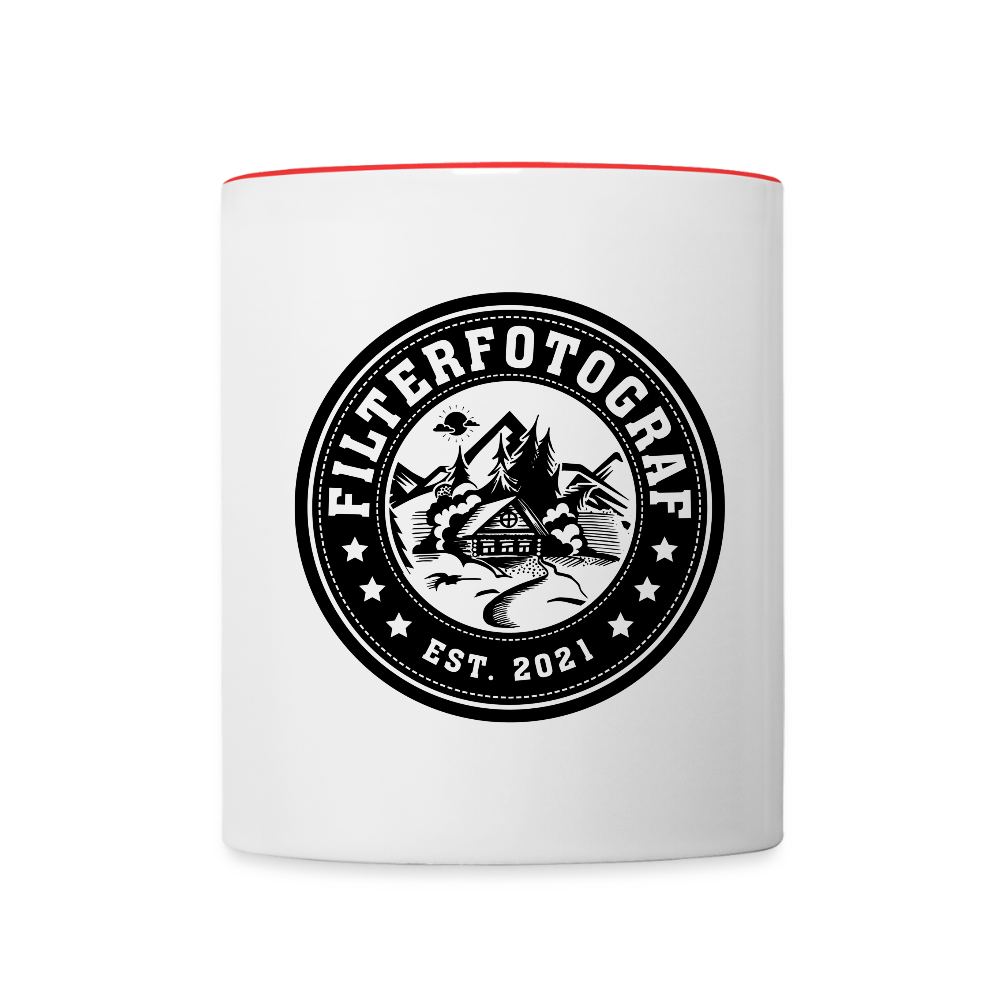 FILTERFOTOGRAF® Tasse zweifarbig – Keramik Kaffeebecher mit Henkel & 325 ml Fassungsvermögen - Weiß/Rot