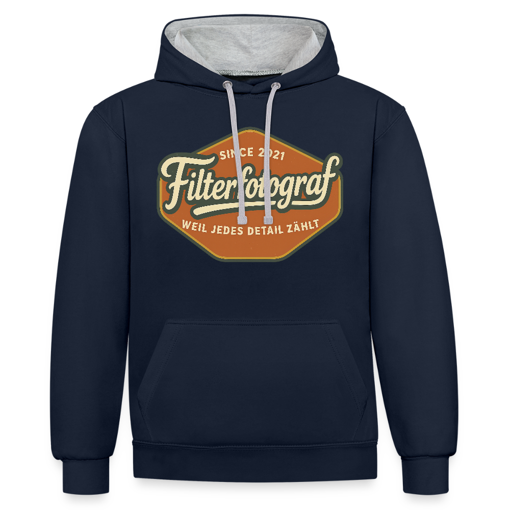 Filterfotograf Kontrast Hoodie – Unisex Kapuzenpullover mit Kopfhörerführung - Navy/Grau meliert