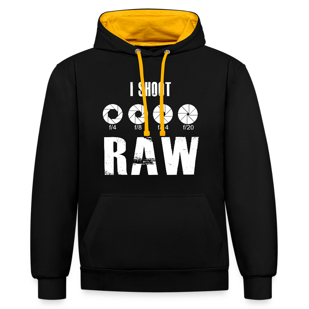 Filterfotograf Kontrast Hoodie – Unisex Kapuzenpullover mit Kopfhörerführung - Schwarz/Gold