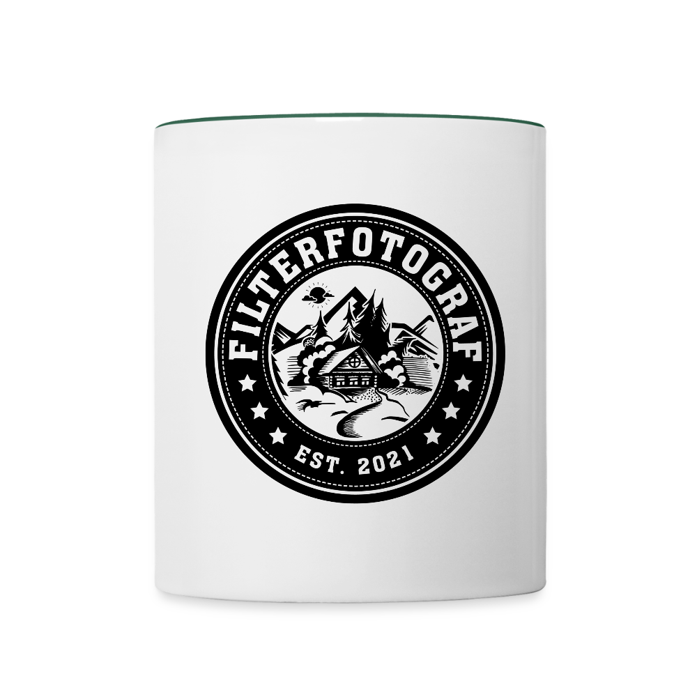FILTERFOTOGRAF® Tasse zweifarbig – Keramik Kaffeebecher mit Henkel & 325 ml Fassungsvermögen - Weiß/Dunkelgrün