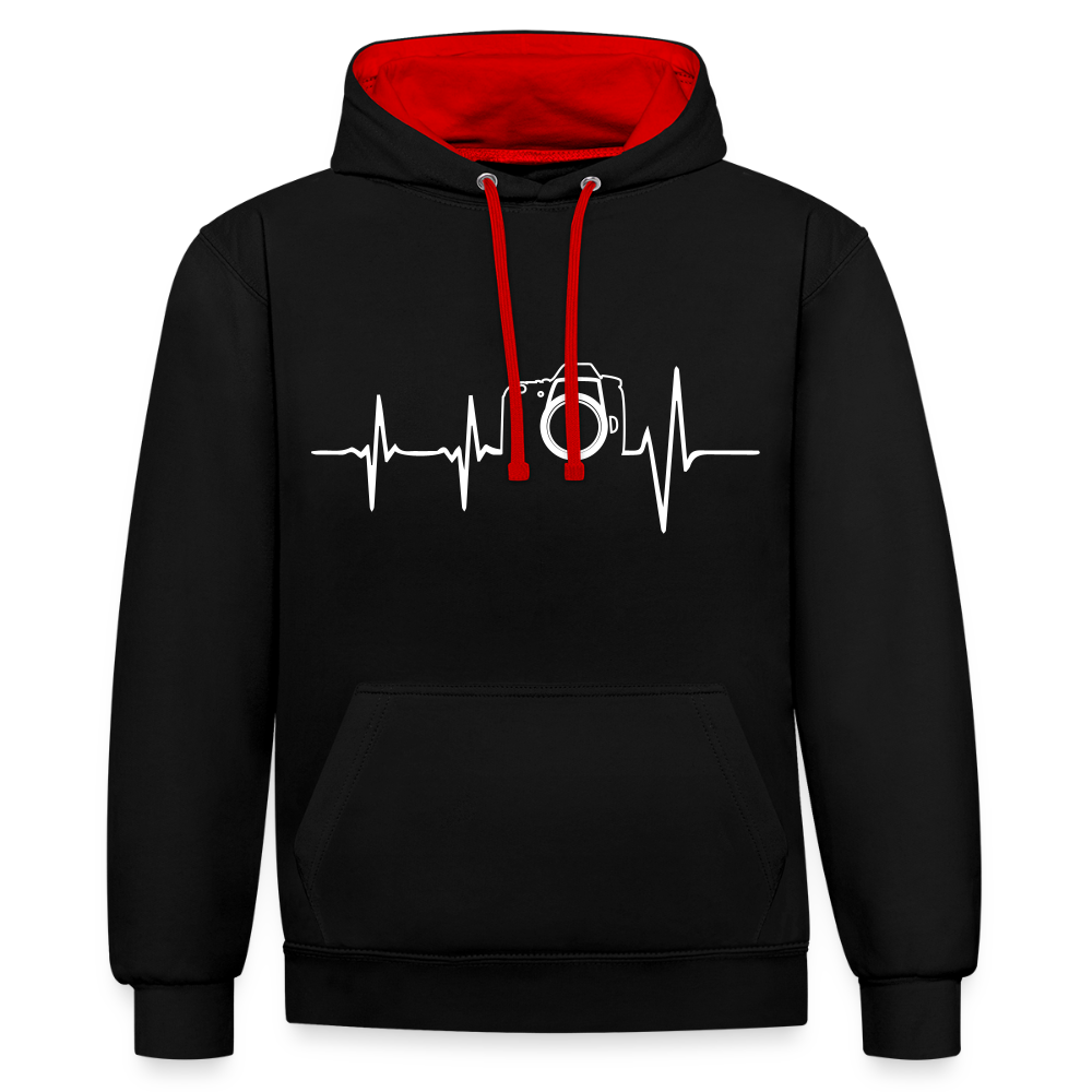 Filterfotograf Kontrast Hoodie – Unisex Kapuzenpullover mit Kopfhörerführung - Schwarz/Rot