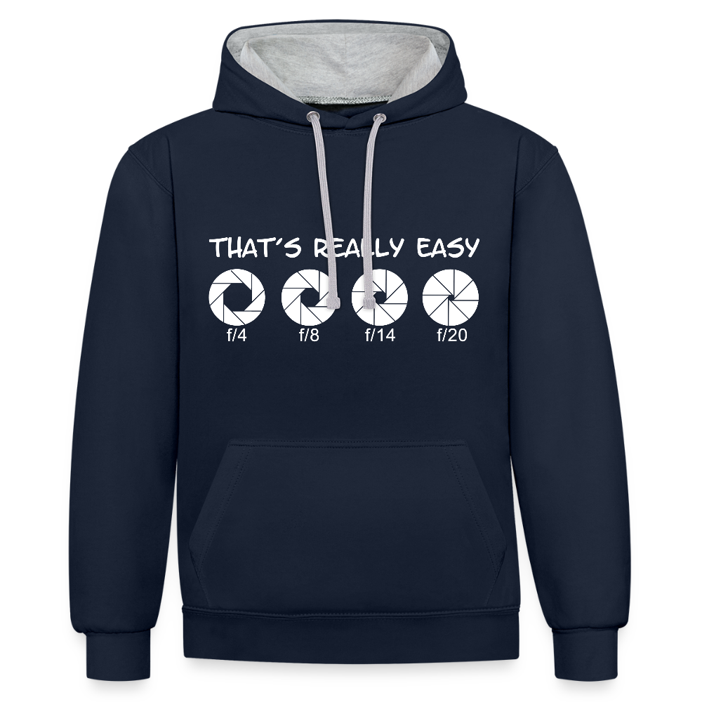 Filterfotograf Kontrast Hoodie – Unisex Kapuzenpullover mit Kopfhörerführung - Navy/Grau meliert