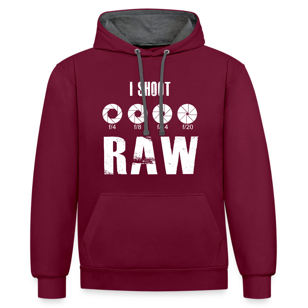 Filterfotograf Kontrast Hoodie – Unisex Kapuzenpullover mit Kopfhörerführung - Weinrot/Anthrazit
