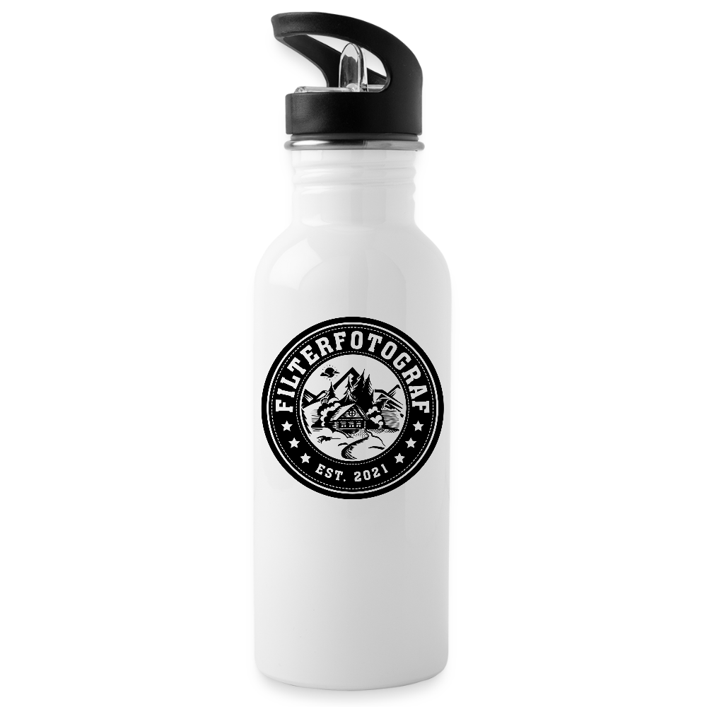 FILTERFOTOGRAF® Trinkflasche – Edelstahl Flasche 600 ml mit Karabiner & 2 Verschlüssen - Weiß