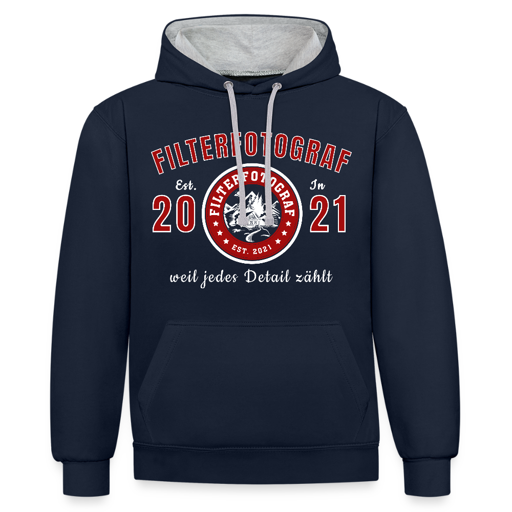Filterfotograf Kontrast Hoodie – Unisex Kapuzenpullover mit Kopfhörerführung - Navy/Grau meliert