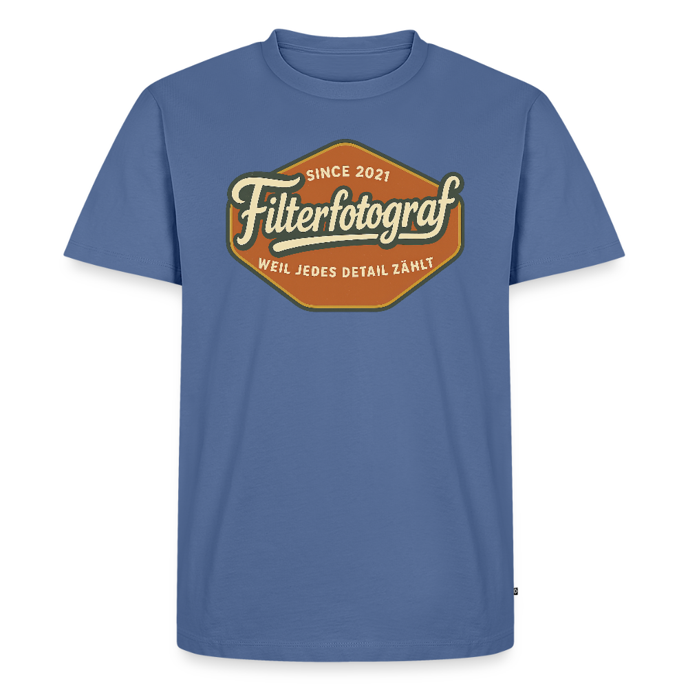 FILTERFOTOGRAF® Männer Premium T-Shirt – Front- & Rückendruck, nachhaltig & fair produziert - Taubenblau