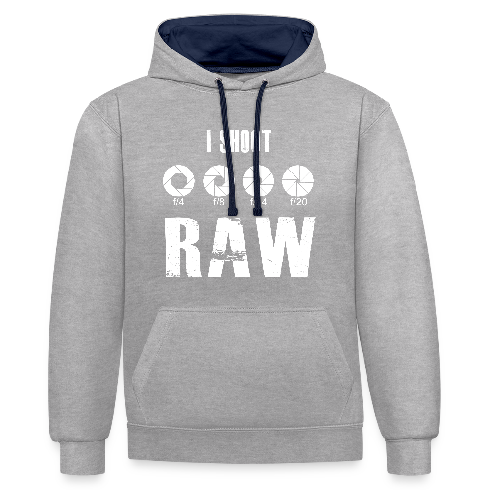 Filterfotograf Kontrast Hoodie – Unisex Kapuzenpullover mit Kopfhörerführung - Grau meliert/Navy