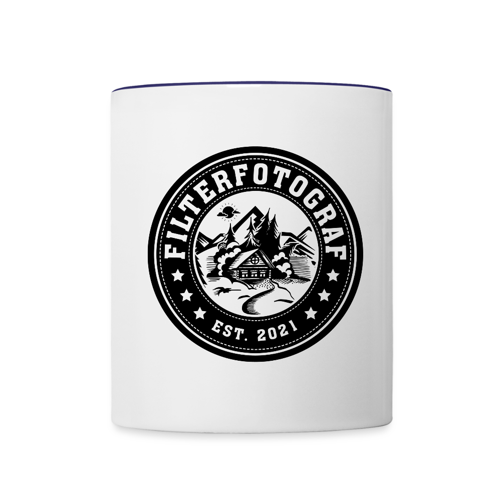 FILTERFOTOGRAF® Tasse zweifarbig – Keramik Kaffeebecher mit Henkel & 325 ml Fassungsvermögen - Weiß/Kobaltblau