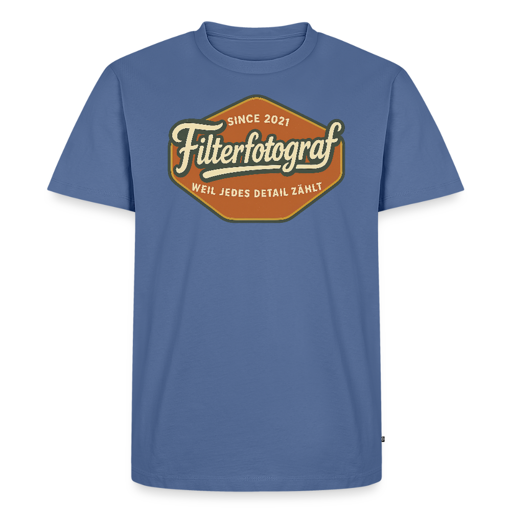 FILTERFOTOGRAF® Männer Premium T-Shirt – Front- & Rückendruck, nachhaltig & fair produziert - Taubenblau