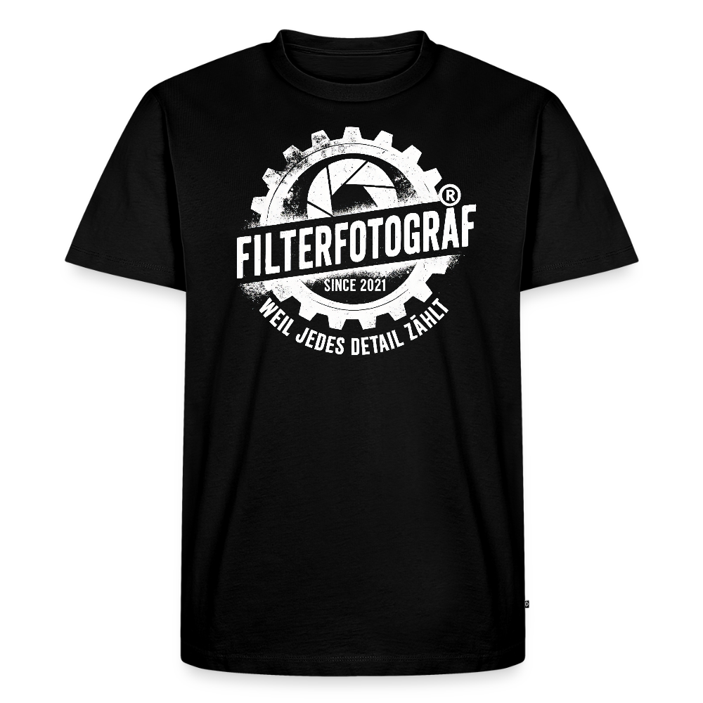 FILTERFOTOGRAF® Männer Premium T-Shirt – Front- & Ärmeldruck, nachhaltig & fair produziert - Schwarz