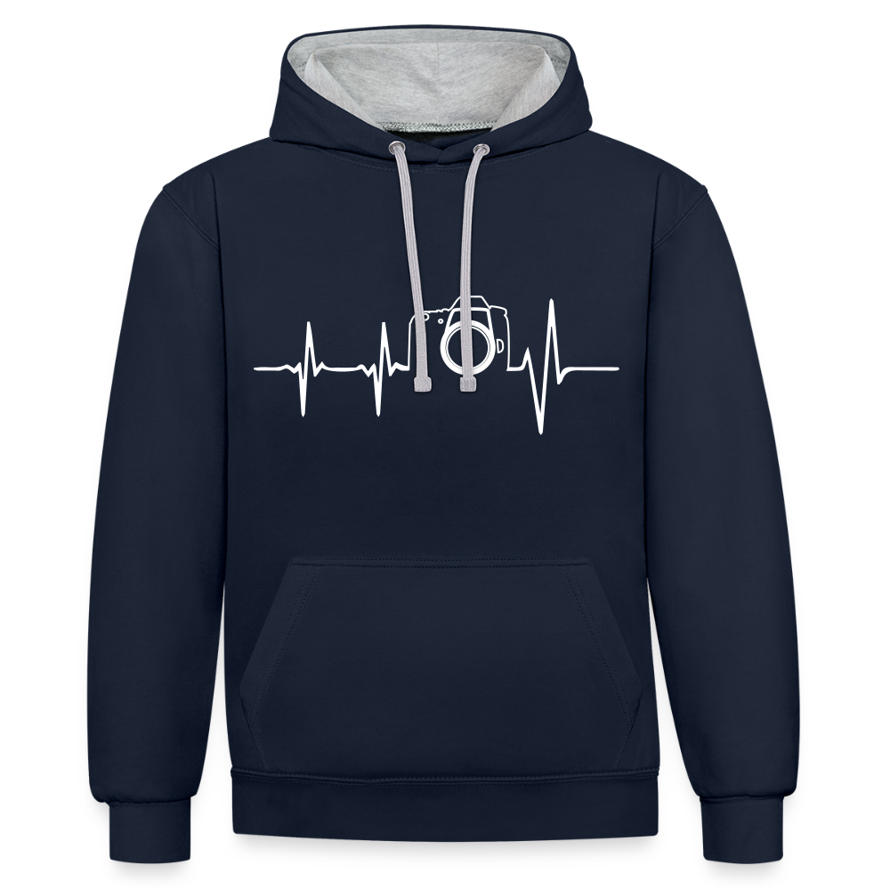 Filterfotograf Kontrast Hoodie – Unisex Kapuzenpullover mit Kopfhörerführung - Navy/Grau meliert