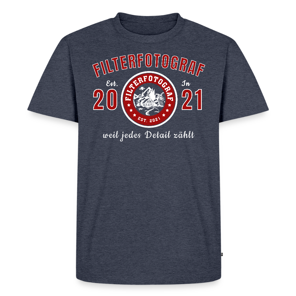 FILTERFOTOGRAF® Männer Premium T-Shirt – Front- & Ärmeldruck, nachhaltig & fair produziert - Jeansblau