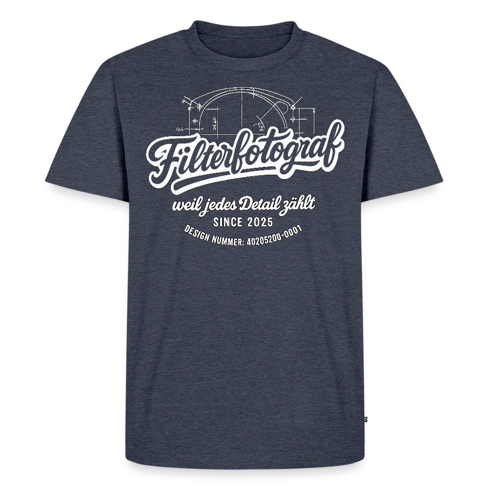 FILTERFOTOGRAF® Männer Premium T-Shirt – Front- & Ärmeldruck, nachhaltig & fair produziert - Jeansblau