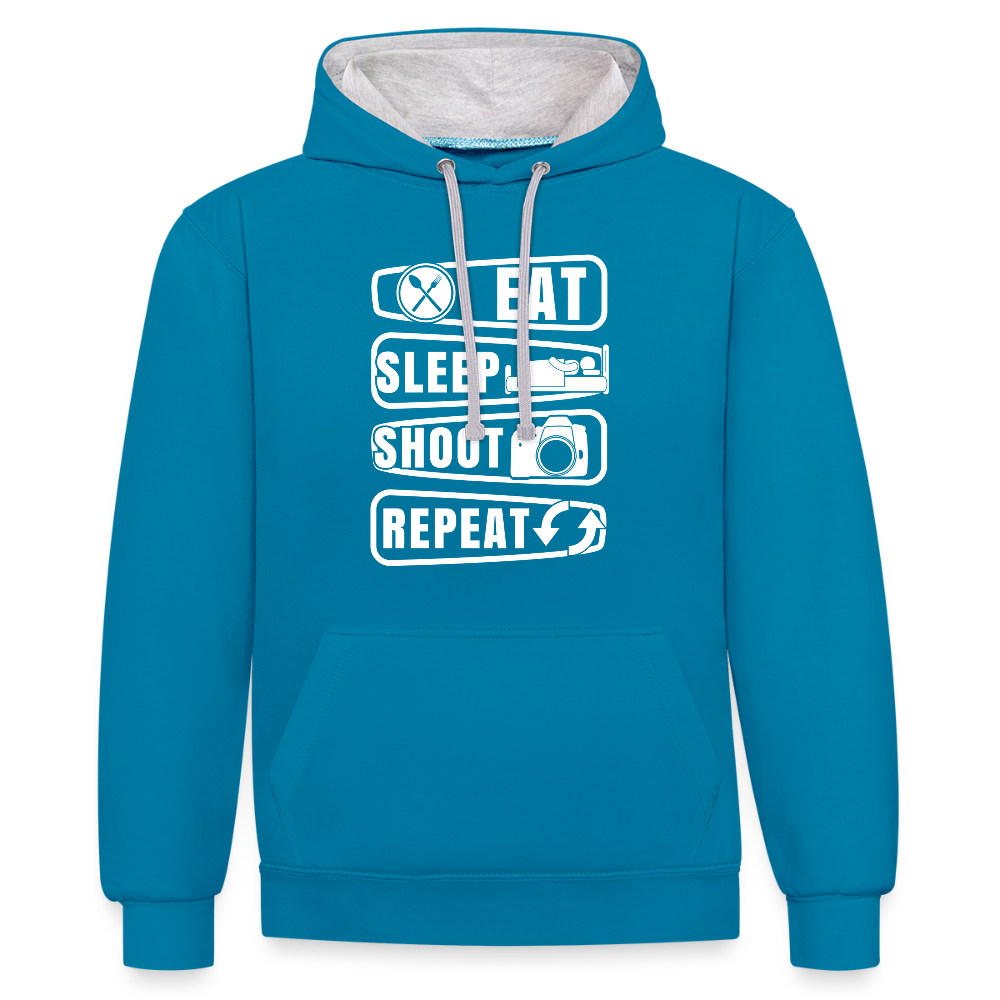 Filterfotograf Kontrast Hoodie – Unisex Kapuzenpullover mit Kopfhörerführung - Pfauenblau/Grau meliert