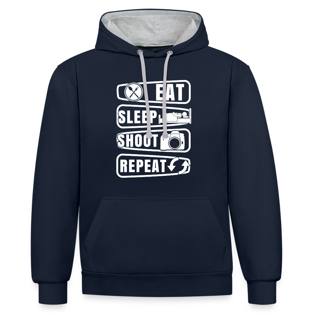 Filterfotograf Kontrast Hoodie – Unisex Kapuzenpullover mit Kopfhörerführung - Navy/Grau meliert