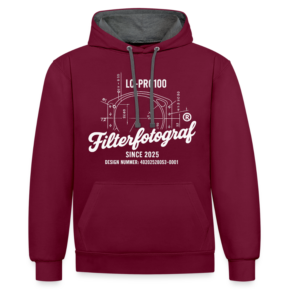 Filterfotograf Kontrast Hoodie – Unisex Kapuzenpullover mit Kopfhörerführung - Weinrot/Anthrazit