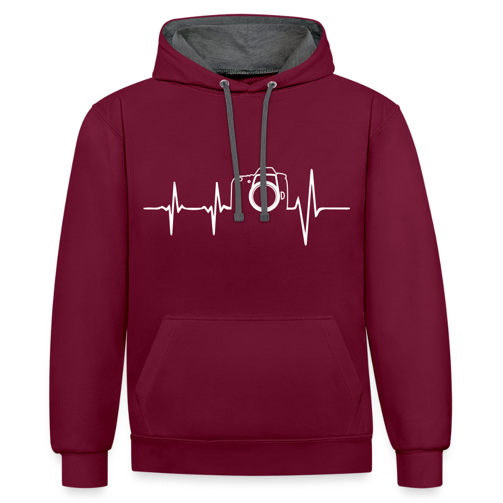 Filterfotograf Kontrast Hoodie – Unisex Kapuzenpullover mit Kopfhörerführung - Weinrot/Anthrazit