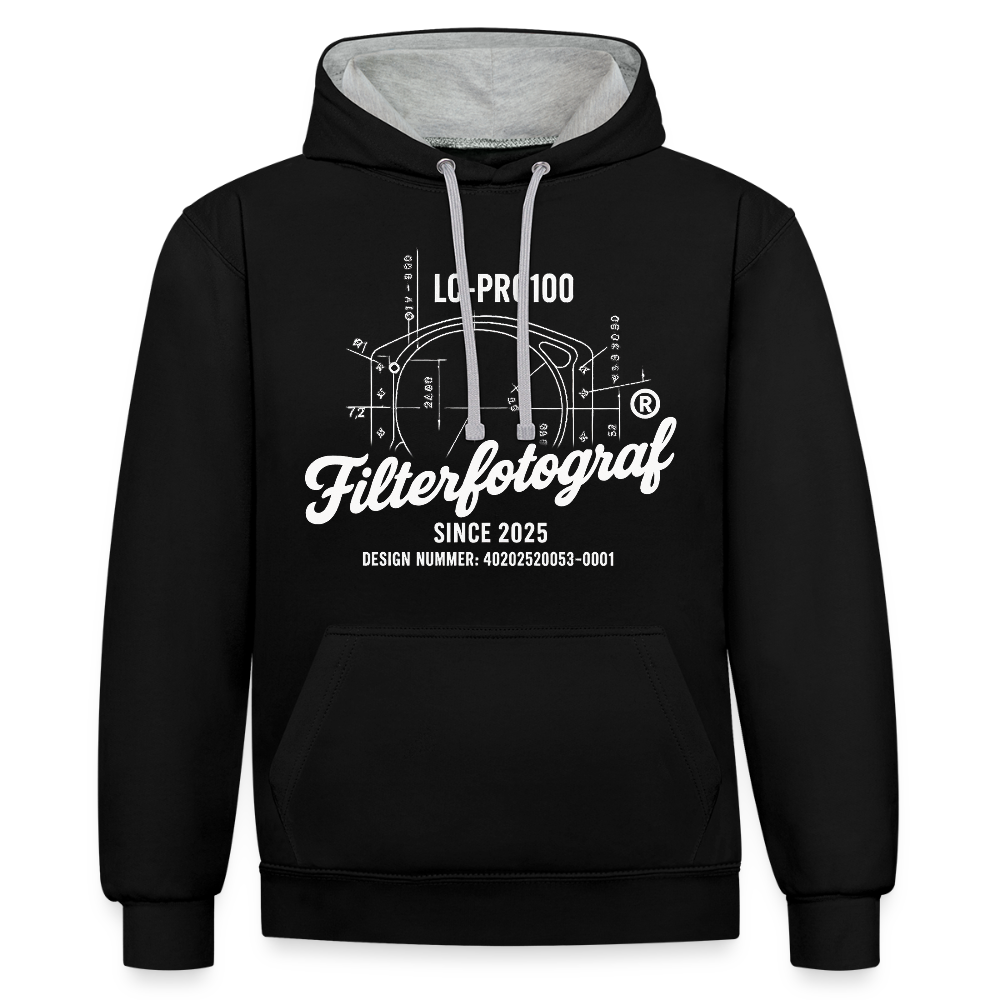 Filterfotograf Kontrast Hoodie – Unisex Kapuzenpullover mit Kopfhörerführung - Schwarz/Grau meliert