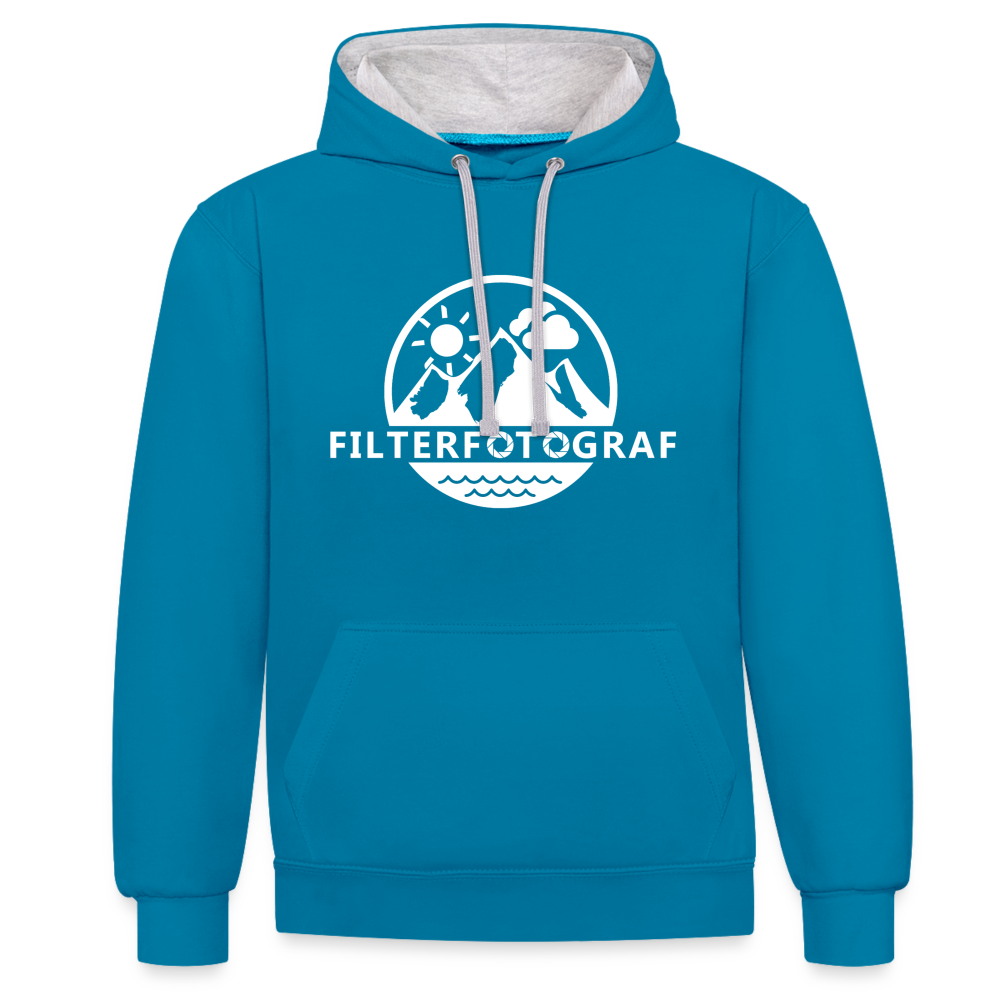 Filterfotograf Kontrast-Hoodie - Pfauenblau/Grau meliert
