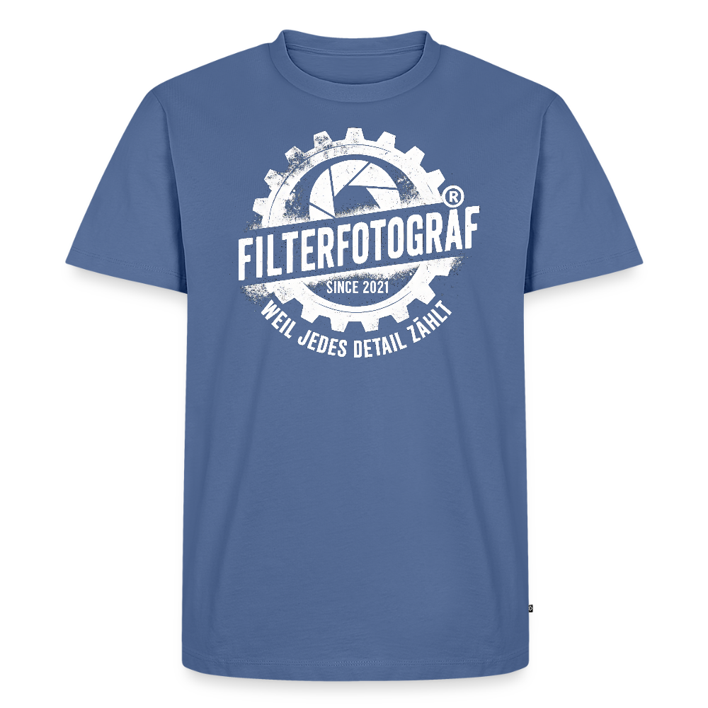 FILTERFOTOGRAF® Männer Premium T-Shirt – Front- & Ärmeldruck, nachhaltig & fair produziert - Taubenblau