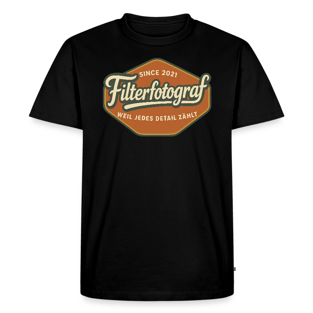 FILTERFOTOGRAF® Männer Premium T-Shirt – Front- & Rückendruck, nachhaltig & fair produziert - Schwarz
