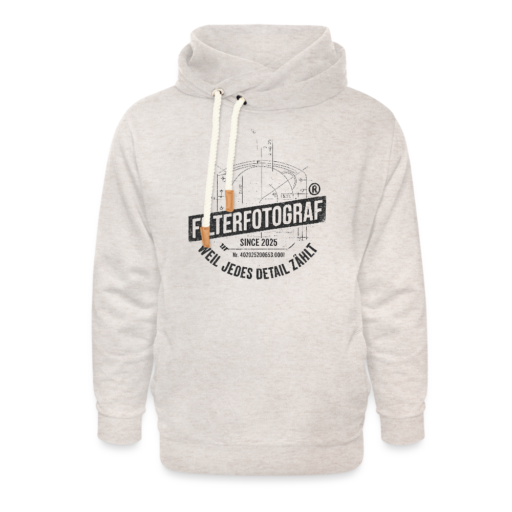 Filterfotograf Schalkragen Hoodie – Warmer Kapuzenpullover für Winter & Outdoor - Beige meliert