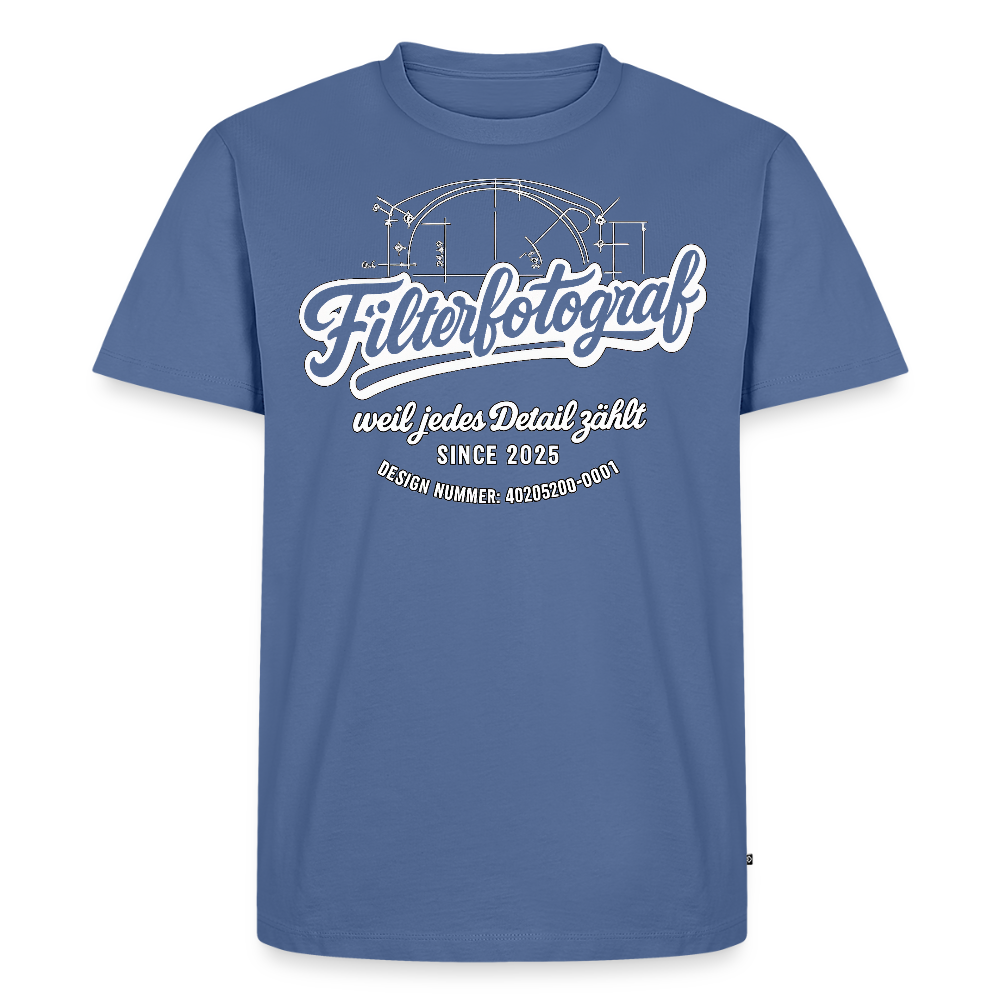 FILTERFOTOGRAF® Männer Premium T-Shirt – Front- & Ärmeldruck, nachhaltig & fair produziert - Taubenblau