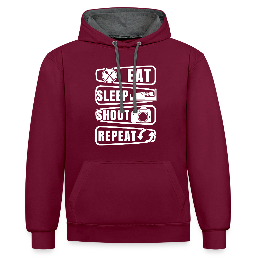 Filterfotograf Kontrast Hoodie – Unisex Kapuzenpullover mit Kopfhörerführung - Weinrot/Anthrazit