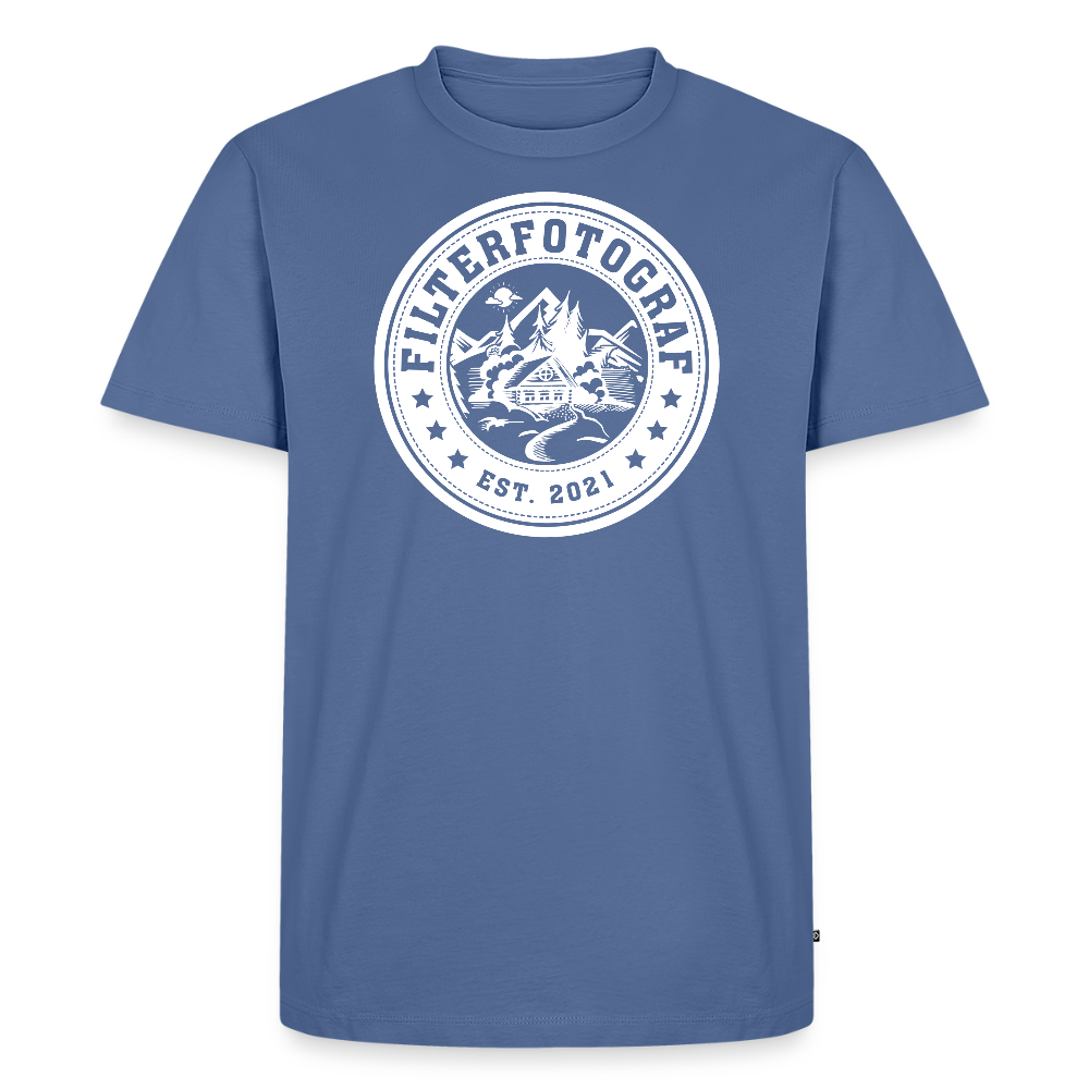 FILTERFOTOGRAF® Männer Premium T-Shirt – Front- & Ärmeldruck, nachhaltig & fair produziert - Taubenblau
