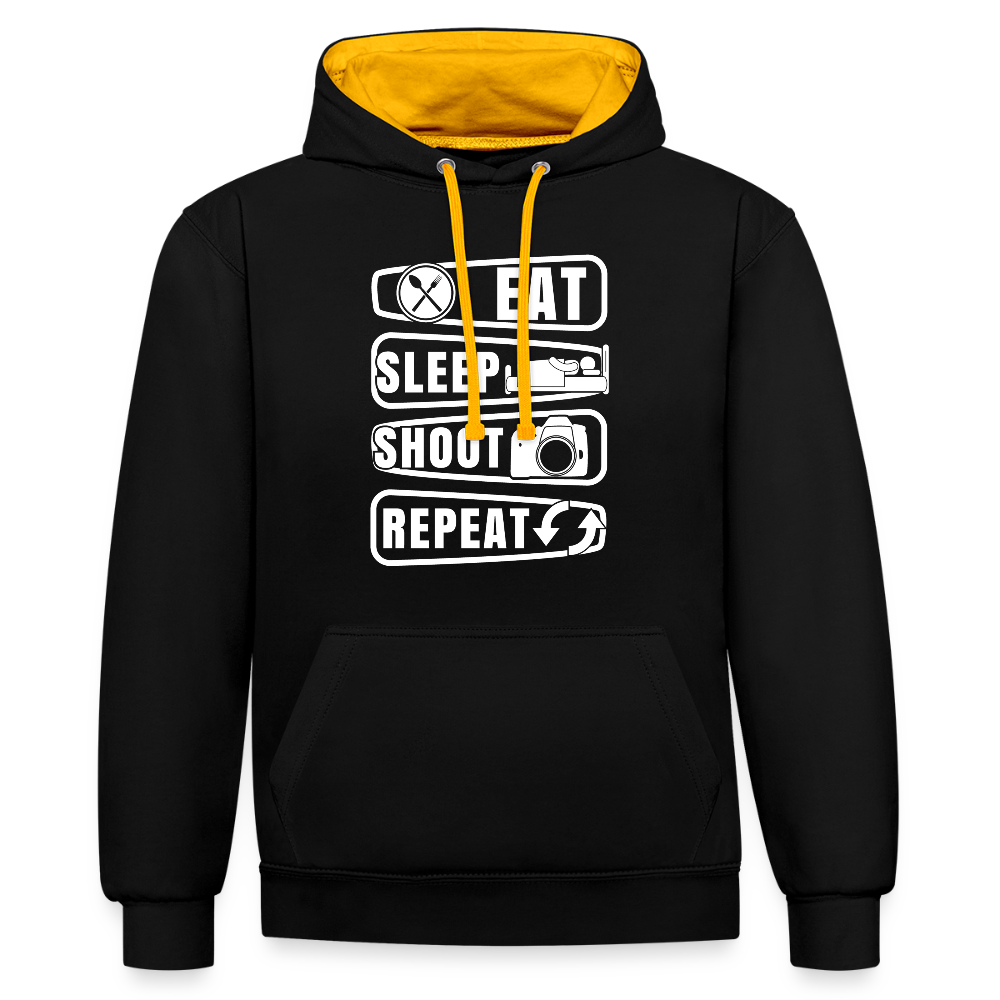 Filterfotograf Kontrast Hoodie – Unisex Kapuzenpullover mit Kopfhörerführung - Schwarz/Gold