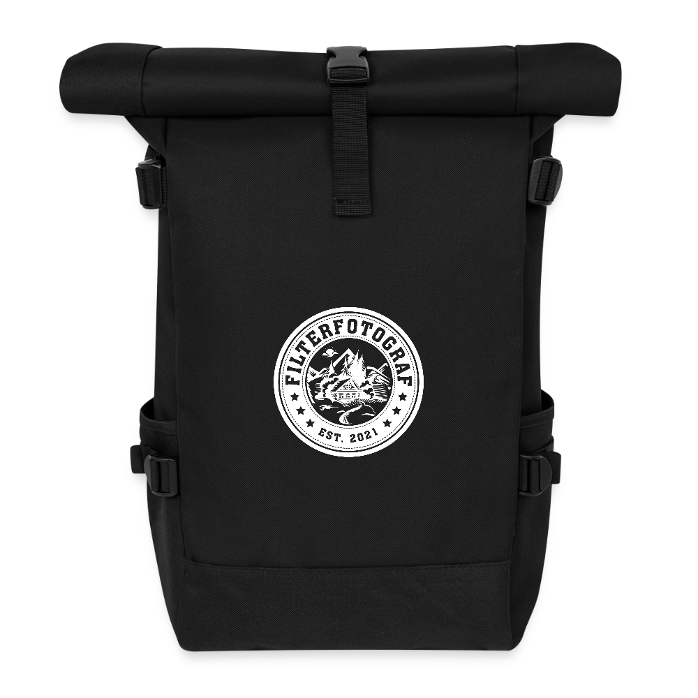 FILTERFOTOGRAF® Rolltop Rucksack – 22L Laptop-Rucksack bis 17'' mit Seitentaschen & Kompressionsriemen - Schwarz