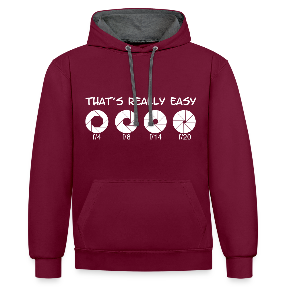 Filterfotograf Kontrast Hoodie – Unisex Kapuzenpullover mit Kopfhörerführung - Weinrot/Anthrazit