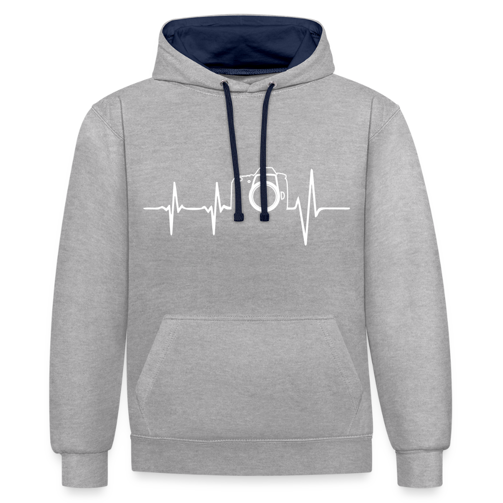 Filterfotograf Kontrast Hoodie – Unisex Kapuzenpullover mit Kopfhörerführung - Grau meliert/Navy