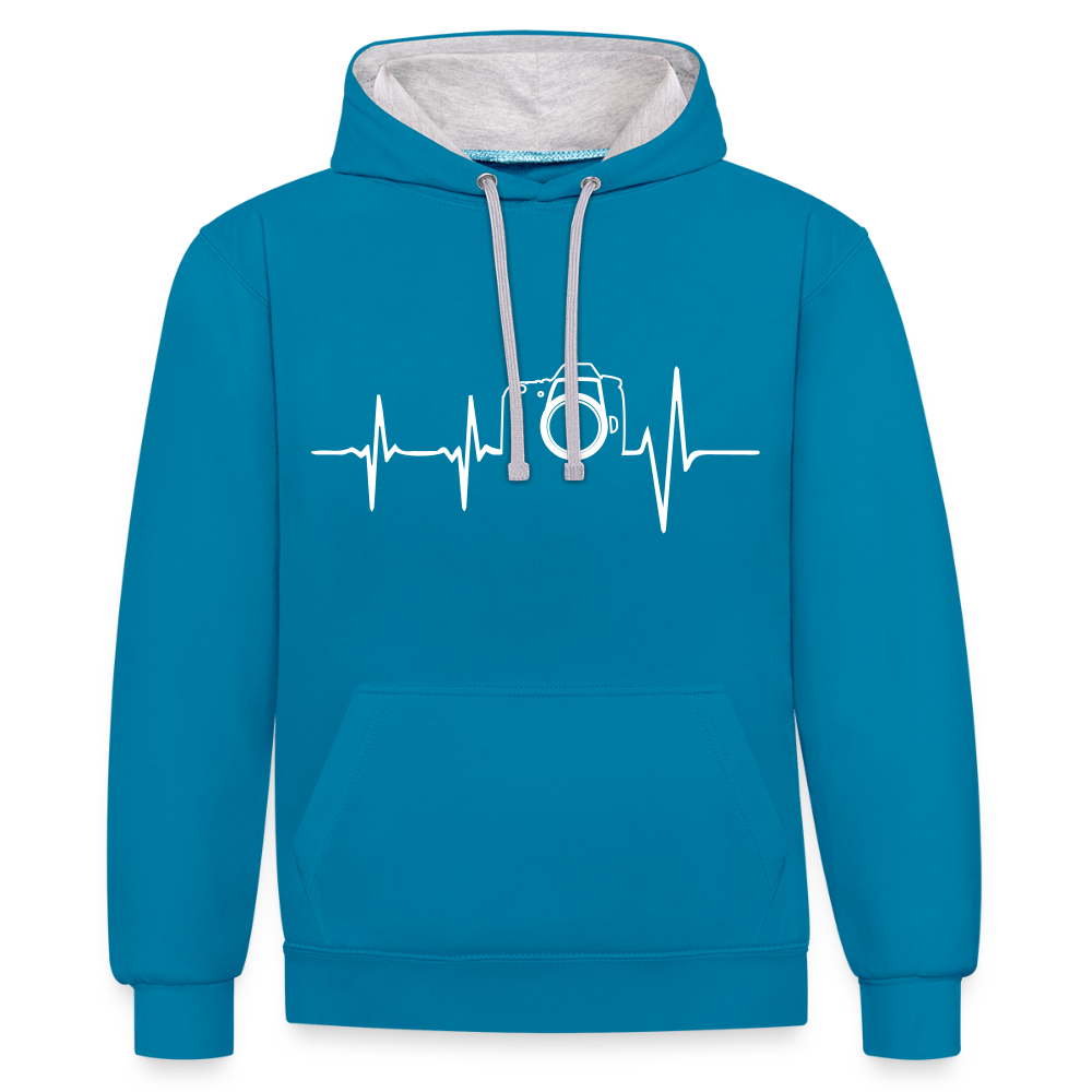 Filterfotograf Kontrast Hoodie – Unisex Kapuzenpullover mit Kopfhörerführung - Pfauenblau/Grau meliert