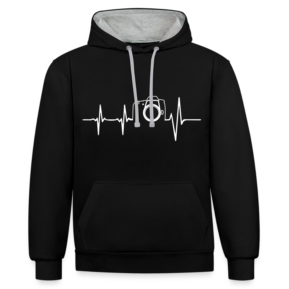 Filterfotograf Kontrast Hoodie – Unisex Kapuzenpullover mit Kopfhörerführung - Schwarz/Grau meliert