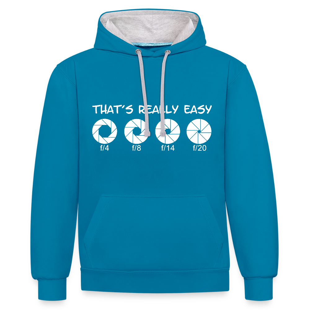 Filterfotograf Kontrast Hoodie – Unisex Kapuzenpullover mit Kopfhörerführung - Pfauenblau/Grau meliert