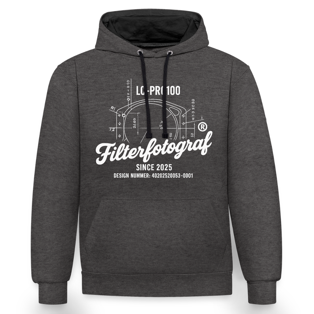 Filterfotograf Kontrast Hoodie – Unisex Kapuzenpullover mit Kopfhörerführung - Anthrazit/Schwarz