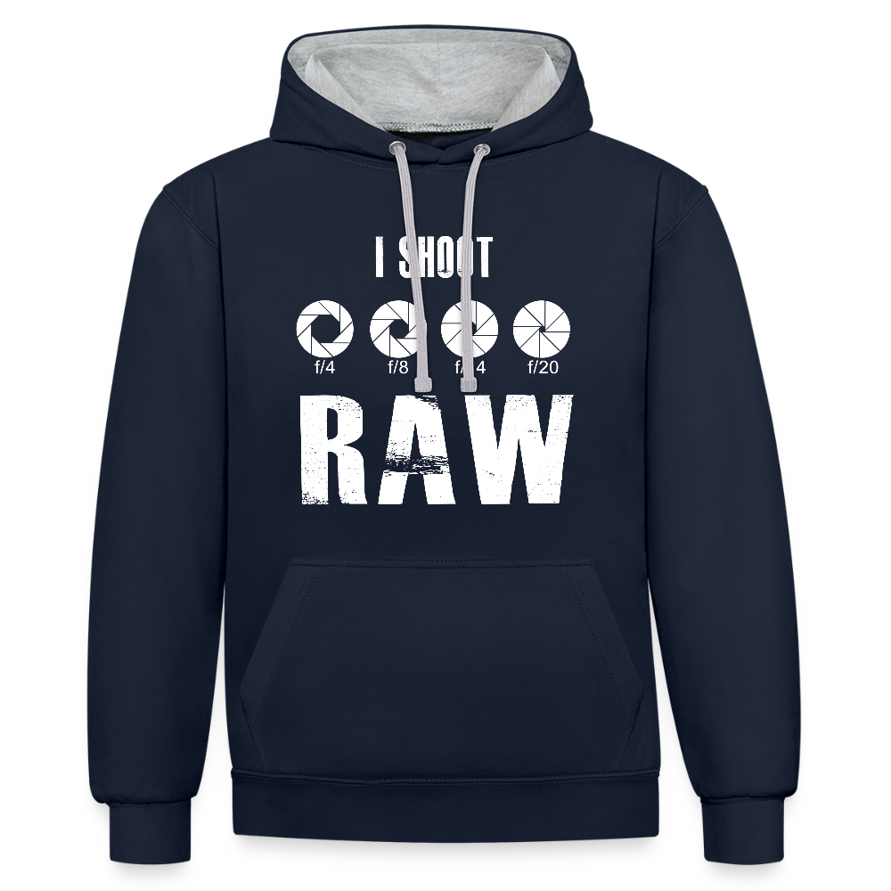 Filterfotograf Kontrast Hoodie – Unisex Kapuzenpullover mit Kopfhörerführung - Navy/Grau meliert