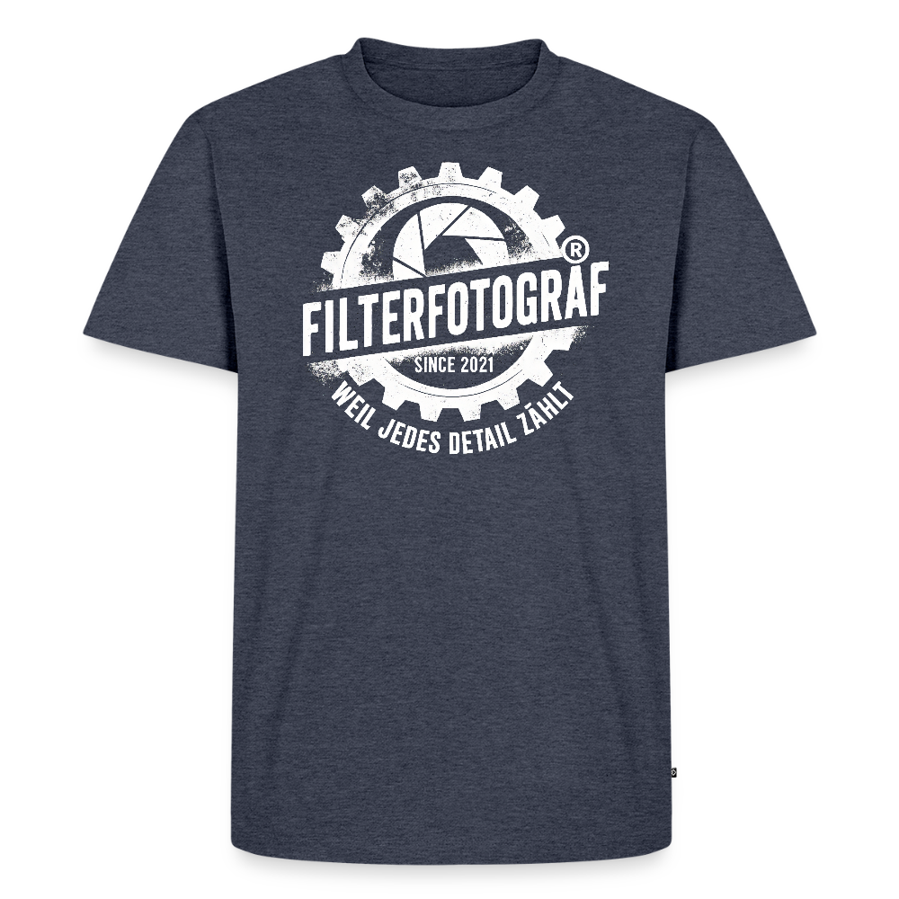 FILTERFOTOGRAF® Männer Premium T-Shirt – Front- & Ärmeldruck, nachhaltig & fair produziert - Jeansblau