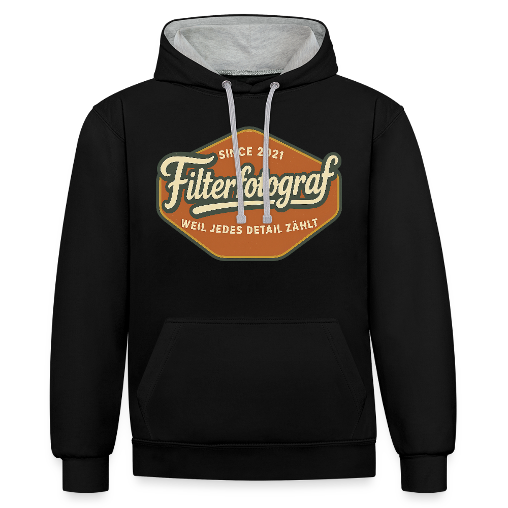 Filterfotograf Kontrast Hoodie – Unisex Kapuzenpullover mit Kopfhörerführung - Schwarz/Grau meliert