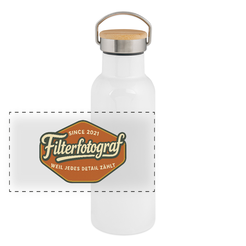 FILTERFOTOGRAF® Thermosflasche mit Bambusdeckel – Edelstahl Trinkflasche doppelwandig (400–750 ml) - Weiß