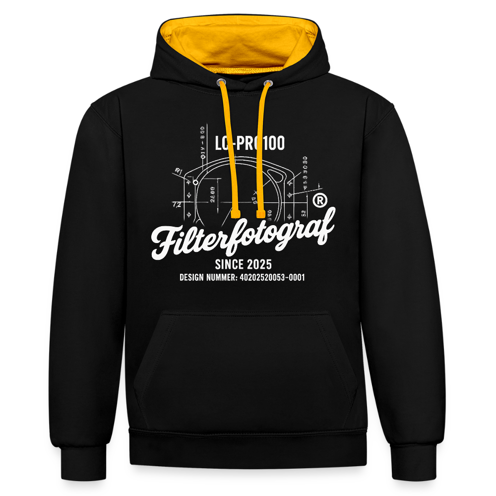 Filterfotograf Kontrast Hoodie – Unisex Kapuzenpullover mit Kopfhörerführung - Schwarz/Gold