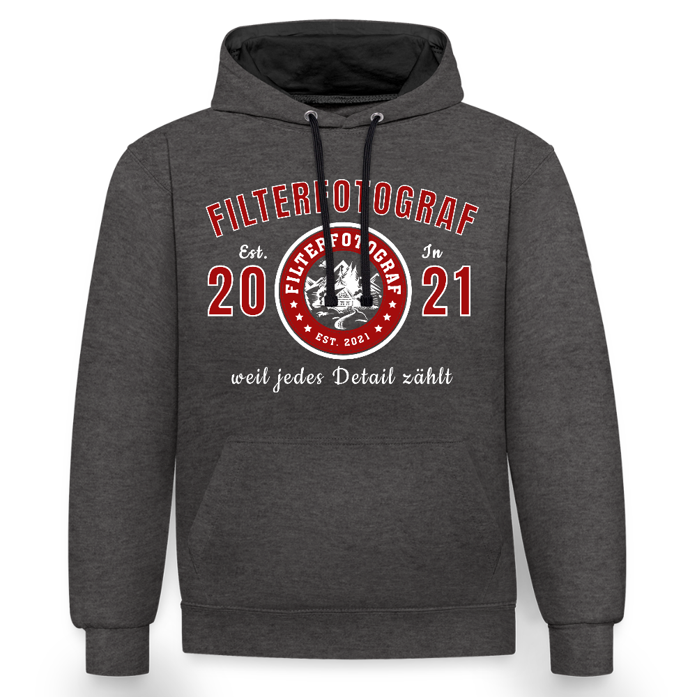 Filterfotograf Kontrast Hoodie – Unisex Kapuzenpullover mit Kopfhörerführung - Anthrazit/Schwarz