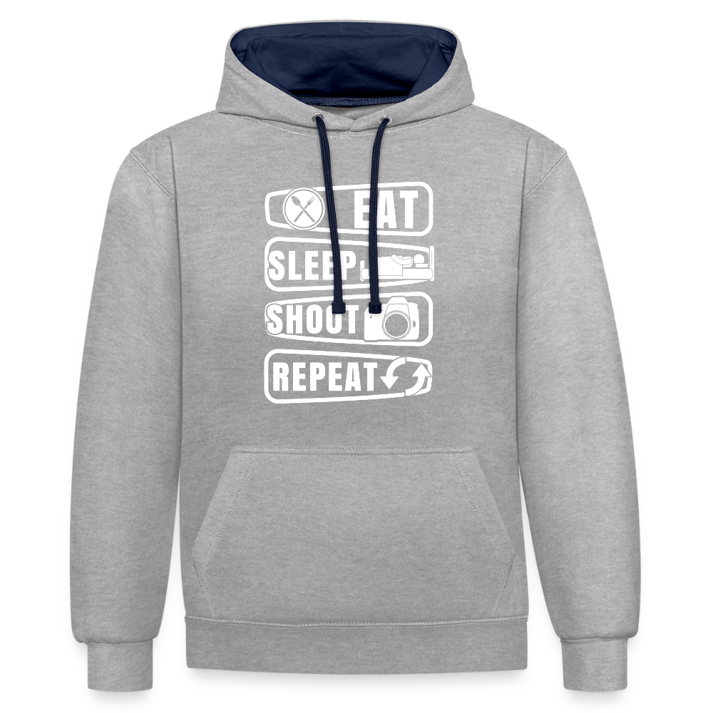 Filterfotograf Kontrast Hoodie – Unisex Kapuzenpullover mit Kopfhörerführung - Grau meliert/Navy