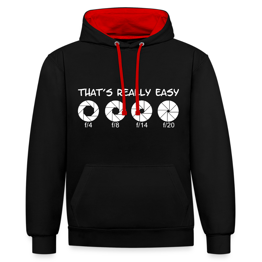 Filterfotograf Kontrast Hoodie – Unisex Kapuzenpullover mit Kopfhörerführung - Schwarz/Rot