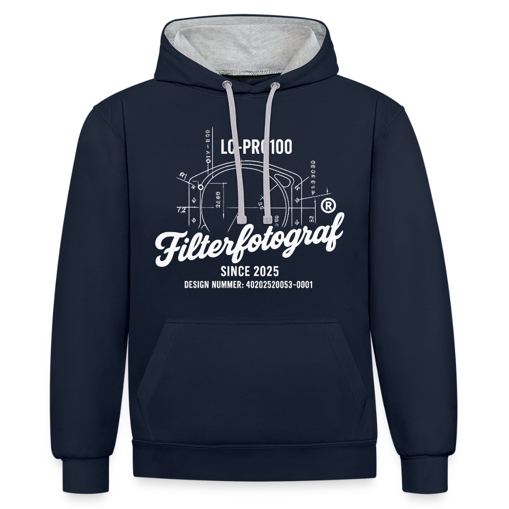 Filterfotograf Kontrast Hoodie – Unisex Kapuzenpullover mit Kopfhörerführung - Navy/Grau meliert